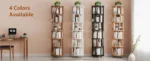 Goldoma 6-Tier Rotating Bookshelf – solid wood rotating bookcase with adjustable shelves and lockable wheels in a modern home setting