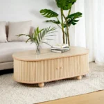 Goldoma solid oak side table adjustable height oval modern retro console table for living room