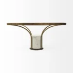 Goldoma 36-inch round pedestal coffee table with antiqued gold base and clear glass top