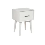 White wood end table with drawer - compact side table for living room storage