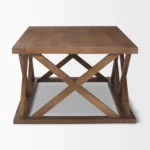 Goldoma 48-inch solid oak coffee table with wabi-sabi geometric lattice base and clear tempered glass top