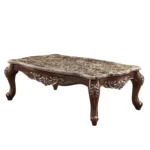 Goldoma 57 inch faux marble coffee table with oak base in living room