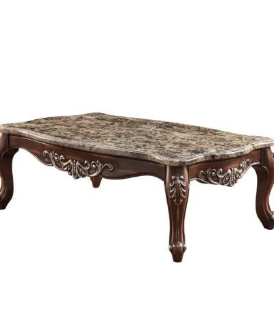 Goldoma 57 inch faux marble coffee table with oak base in living room