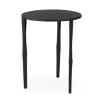 Goldoma 20 inch farmhouse round end table with storage drawer in solid mango wood and black iron