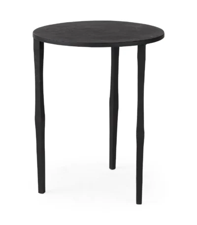 Goldoma 20 inch farmhouse round end table with storage drawer in solid mango wood and black iron
