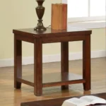 Goldoma Open Shelf End Table in Dark Cherry – solid wood end table with shelf for living room
