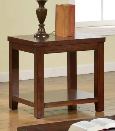Goldoma Open Shelf End Table in Dark Cherry – solid wood end table with shelf for living room