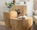 Goldoma Vintage Barrel Coffee Table Set of 2 with Storage - Solid Wood & Sintered Stone