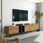 Large TV stand for 80 inch TV - Goldoma 3-door media console with storage and drop-down doors