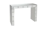 Goldoma modern mirrored console table with faux rhinestone accents in a living room entryway