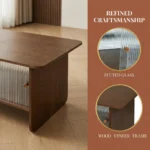 Goldoma 47-inch modern minimalist coffee table with storage cabinet and glass sliding doors in a living room setting