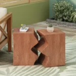 Goldoma modern nesting side table set of 2 with adjustable height in rectangular shape, showcasing sleek magnesium oxide and wood finish for indoor or outdoor use.