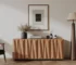 Goldoma Modern Buffet Sideboard with 4 Sunburst Doors, Credenza Storage Cabinet with Solid Wood Legs