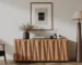 Goldoma Modern Buffet Sideboard with 4 Sunburst Doors, Credenza Storage Cabinet with Solid Wood Legs