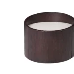 Solid wood end table in dark brown farmhouse style with metal accents