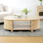 Goldoma solid oak side table adjustable height oval modern retro console table for living room