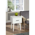 White wood end table with drawer - compact side table for living room storage