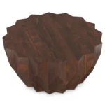 Goldoma solid mango wood coffee table in walnut finish on living room floor