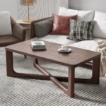 Goldoma 50 inch walnut solid wood coffee table with cross legs in living room