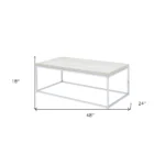 Modern coffee table 48 inch rectangular with white oak wood top and chrome metal base in living room