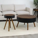 31.5-inch Round Modern Wood Coffee Table with Storage Function Engraved Tabletop for Small Spaces Living Room Furniture - Image 6