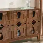 Goldoma Mid Century Modern Solid Wood Sideboard Buffet Cabinet with 4 Doors – TV Media Console Storage – base detail
