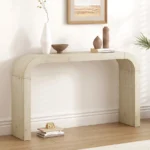 Goldoma solid wood console table with curved edge and hidden storage in natural oak finish