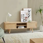 Goldoma modern solid wood coffee table with sliding doors and TV cabinet set in living room