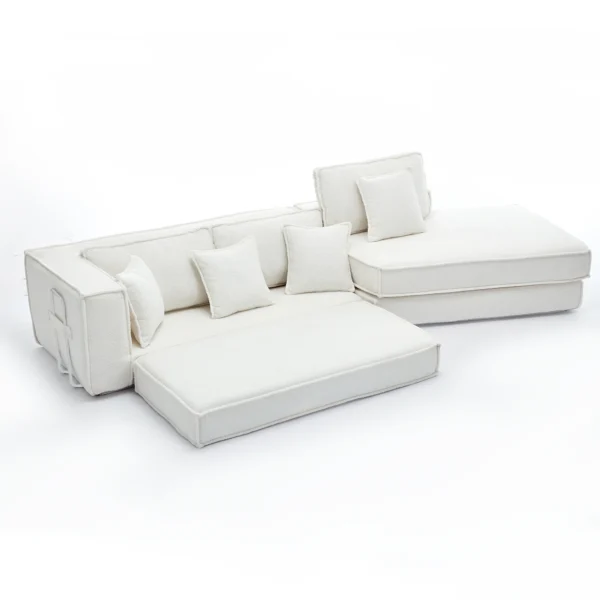 Goldoma 2-in-1 Convertible Sofa Bed with Pillows – Beige Lamb Velvet