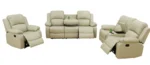 Goldoma beige corduroy 3-piece recliner sofa set in modern living room