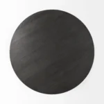 Goldoma 32 inch solid wood coffee table with dark brown acacia top and black iron pedestal base in a modern living room