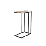 Goldoma 24-inch marble end table with brown tan genuine marble top and black metal frame, displayed in a modern living room