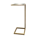 Goldoma brass and silver mirrored end table with reflective glass top and iron base, perfect as a glamorous side table or nightstand