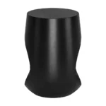 Goldoma black solid wood round end table with geometric cutout in a modern living room
