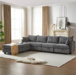 Goldoma Modern Corduroy U-Shaped Modular Sofa Bed with Memory Foam and Wood Legs – angled view