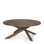 HMS 42" Durable Brown Solid Wood Round Cross Legs Coffee Table Living Room Furniture with Sintered Stone Material - Image 2
