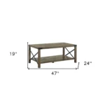Goldoma 47-inch oak coffee table with shelf in living room