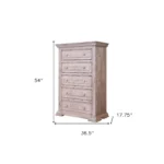 Goldoma 37 inch white solid wood five-drawer chest dresser for bedroom storage