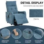 Blue chenille power lift recliner with massage and heat for elderly