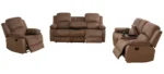 Goldoma beige corduroy 3-piece recliner sofa set in modern living room