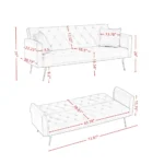 Modern 72-inch convertible sofa bed velvet tufted loveseat in beige, converted to bed mode in a living room
