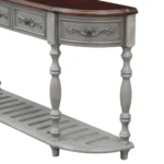 Curved wood console table with adjustable height and four drawers in gray and black finish - Goldoma 52 inch modern entryway table