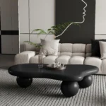 Goldoma unique coffee table - cloud shaped with 3 ball legs, 47 inch black MDF surface for modern living room