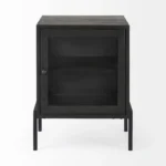 Goldoma 26 inch solid wood end table with black metal base, brown wood top, square shape, modern design for living room