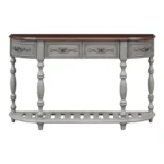 Curved wood console table with adjustable height and four drawers in gray and black finish - Goldoma 52 inch modern entryway table