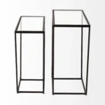 Glass console table with mirrored brass frame in modern entryway decor - Goldoma 10 inch narrow table