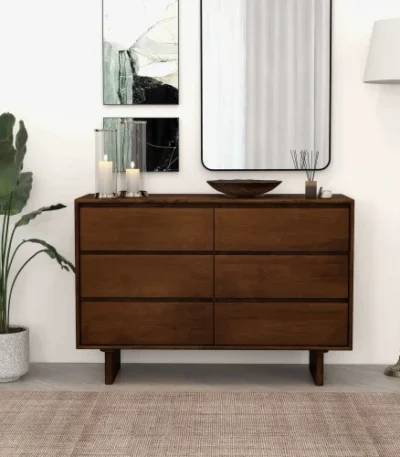 Goldoma Dubrovnik solid wood dresser with 6 drawers in natural wood finish modern style