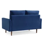 Blue velvet Chesterfield loveseat with dark brown wood legs – Goldoma 57-inch compact sofa for living room seating