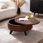 Goldoma rustic farmhouse wood coffee table with hidden storage compartment in brown finish