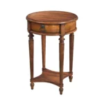 Goldoma rustic end table with drawer and shelf in distressed brown wood